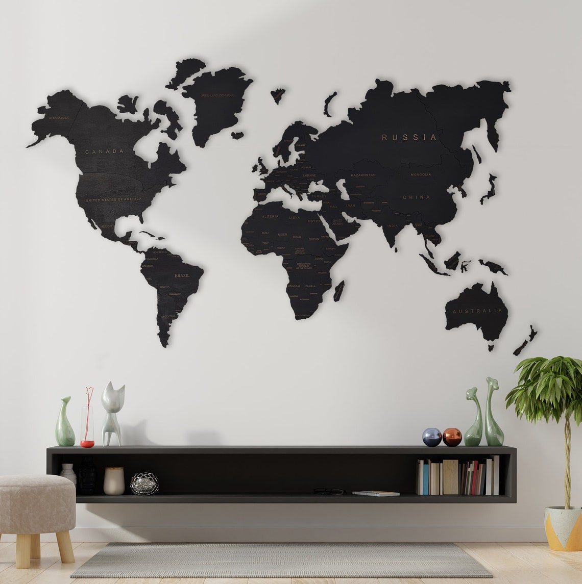 Rustic Wooden World Map Wall Art
