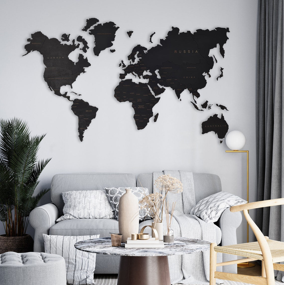 Rustic Wooden World Map Wall Art