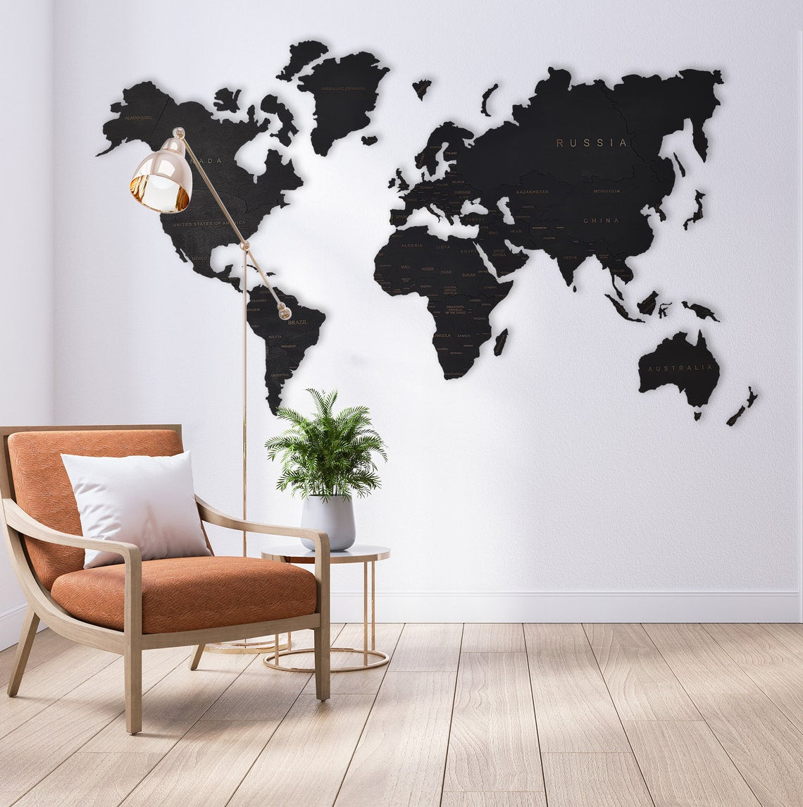 Rustic Wooden World Map Wall Art