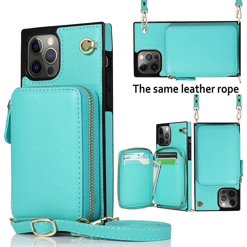 iPhone Crossbody Zipper Wallet Case