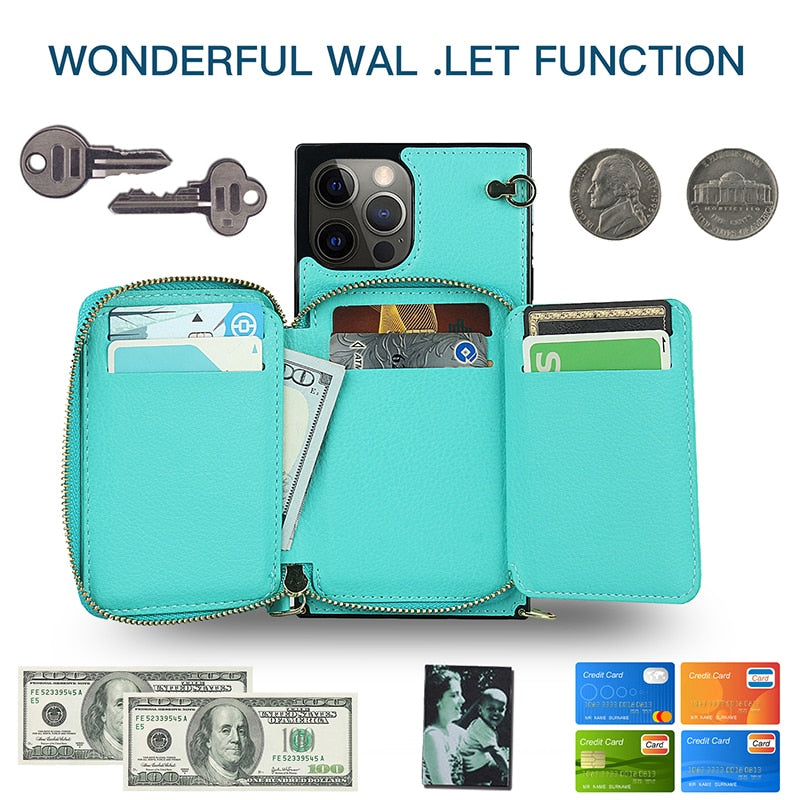 iPhone Crossbody Zipper Wallet Case