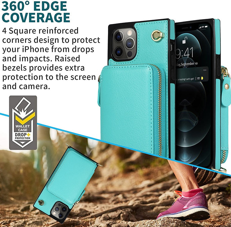 iPhone Crossbody Zipper Wallet Case