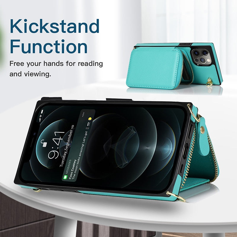 iPhone Crossbody Zipper Wallet Case