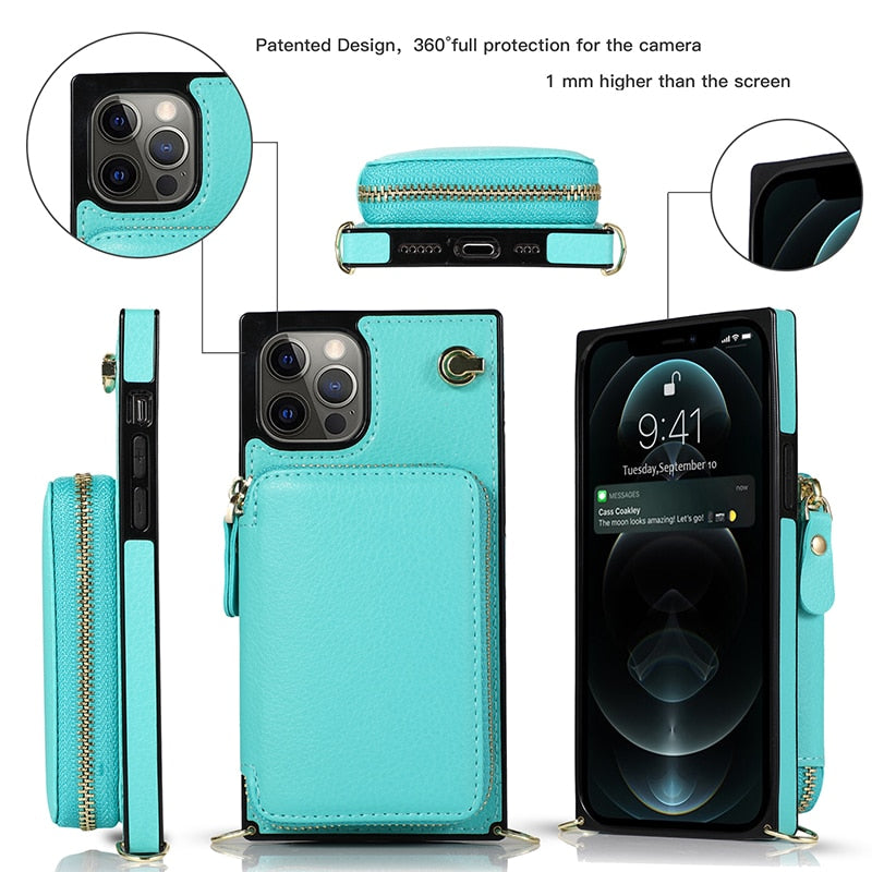 iPhone Crossbody Zipper Wallet Case