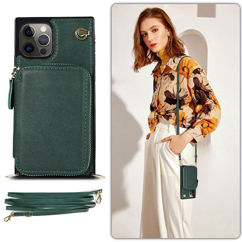 iPhone Crossbody Zipper Wallet Case