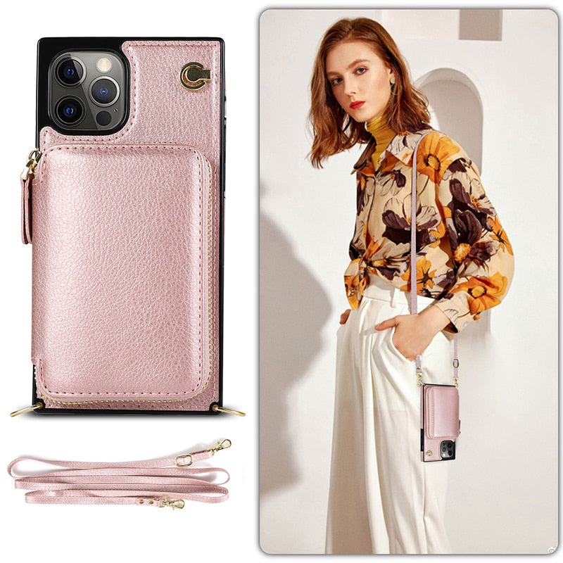 iPhone Crossbody Zipper Wallet Case