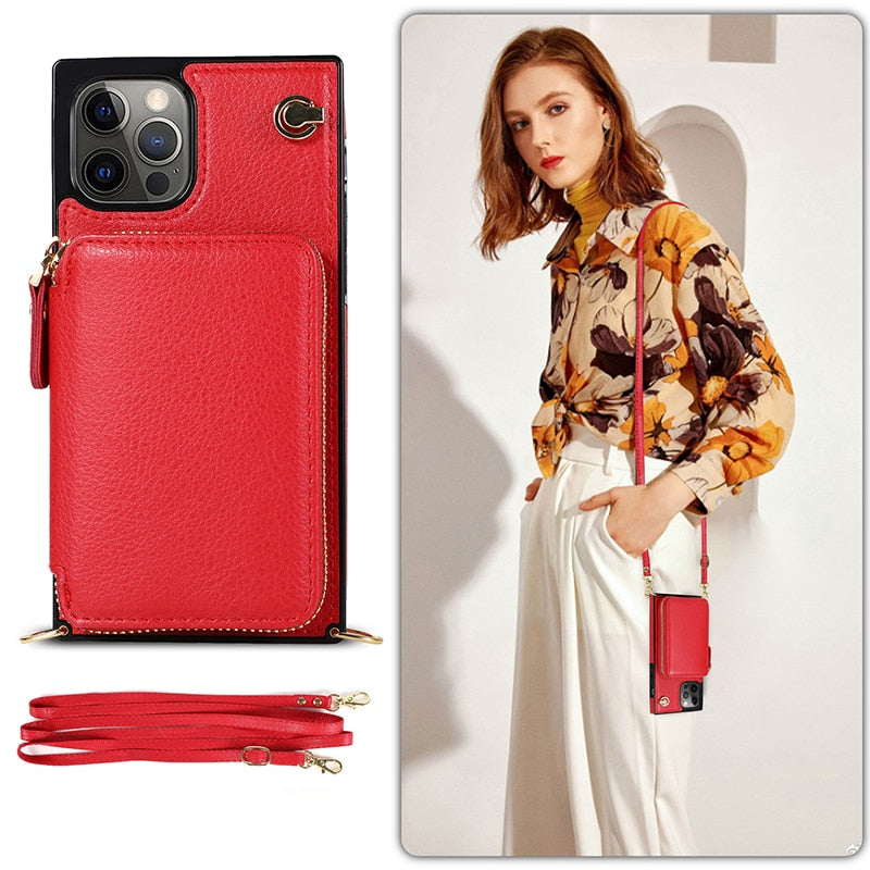iPhone Crossbody Zipper Wallet Case