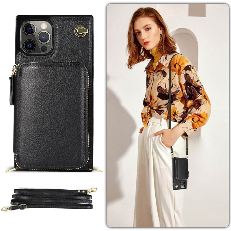 iPhone Crossbody Zipper Wallet Case