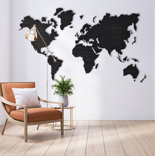 Rustic Wooden World Map Wall Art
